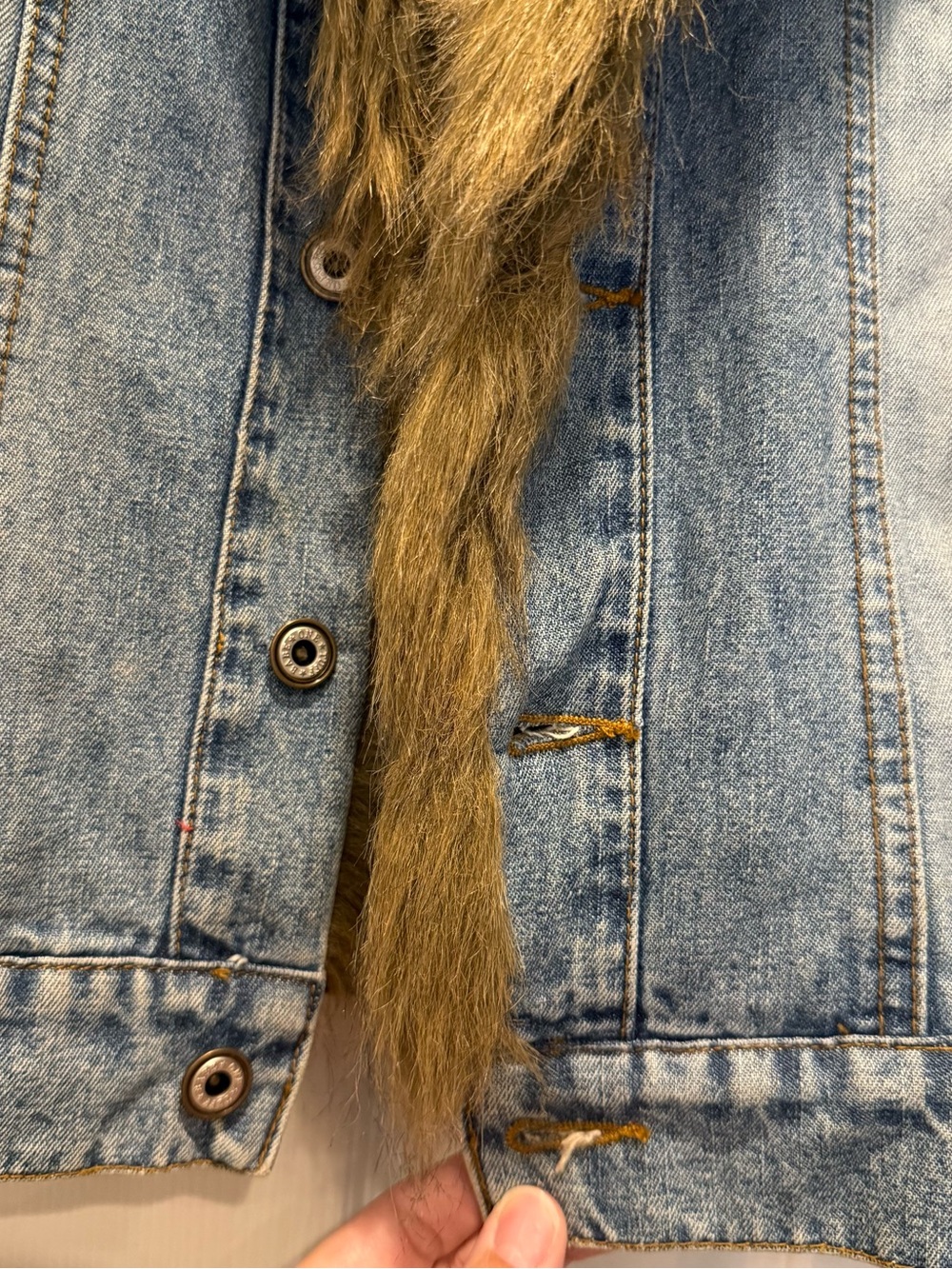 Vintage Y2K Denim Faux Fur Trim Penny Lane Coat Jacket Bratz Fairy Boho Sz L - Picture 3 of 8